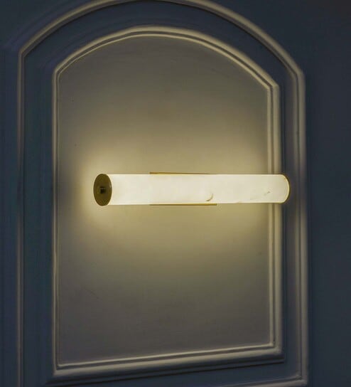 Capote Inbuild Led Wall Light In Brass Finish With White Alabaster