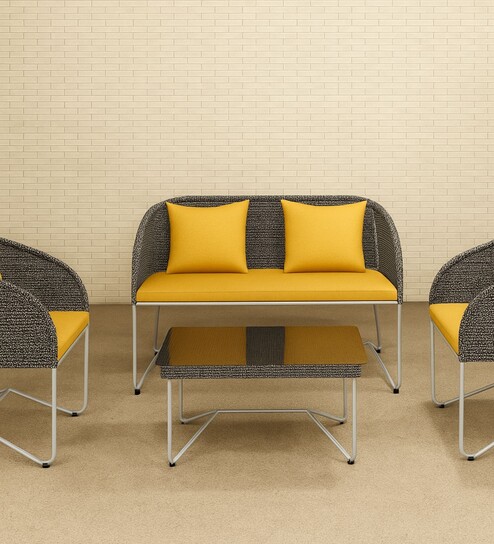 Carbon Wicker 2+1 Seater Sofa with Table In Beige Colour