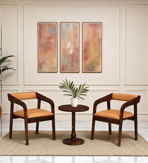 Carden N Sheesham Wood Cafe Table Set In Provincial Teak Finish  with Back Cushion