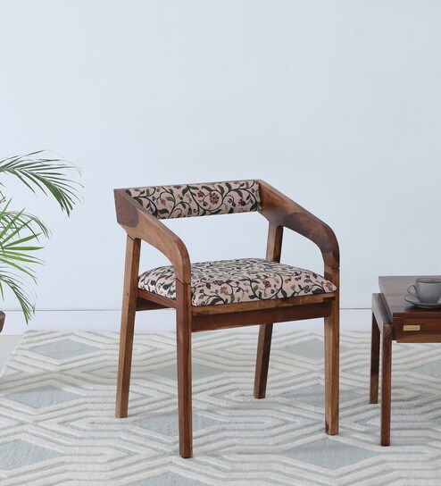 Carden Sheesham Wood Arm Chair with Back Cushion In Scratch Resistant Rustic Teak Finish