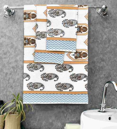 Caribou Madhuban Floral Waffle Cotton 250 GSM Bath & Hand Towel Set