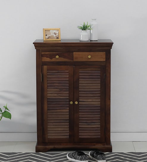 Carleson Sheesham Wood Shoe Cabinet In Scratch Resistant Provincial Teak Finish