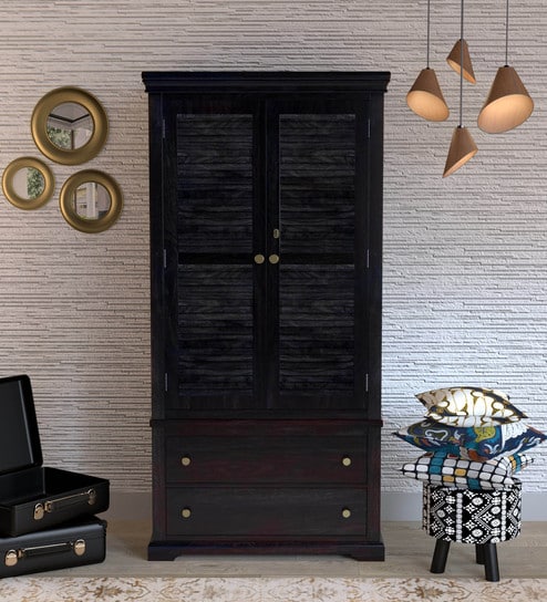 Buy Carleson Solid Wood Wardrobe In Warm Chestnut Finish By