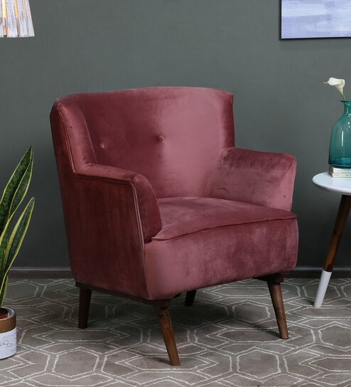 Carlito Velvet Full Back Lounge Chair In Peach Colour