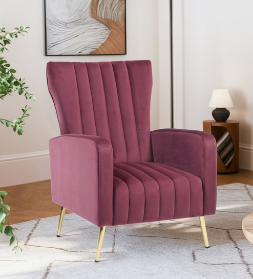 Carlton Velvet Fabric Lounge Chair in Wine Red Color