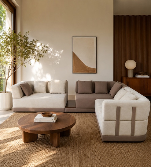 Carrick Fabric Corner Sofa in Beige Color