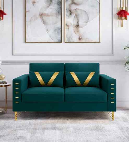 Carson Velvet Fabric 2 Seater Sofa In Teal Green Color
