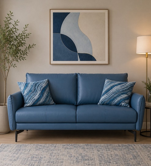 Cartlon Half Leather 2 Seater Sofa in Urban Nappa ocean Blue colour