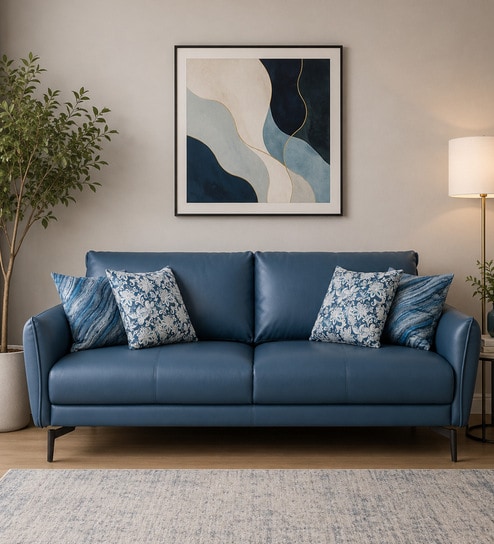 Cartlon Half Leather 3 Seater Sofa in Urban Nappa ocean Blue colour