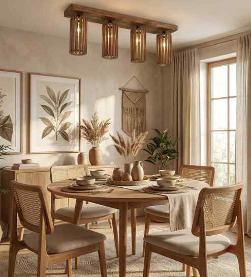 Casa 4 Lights Brown Solid Wood Flush Mounted Ceiling Light