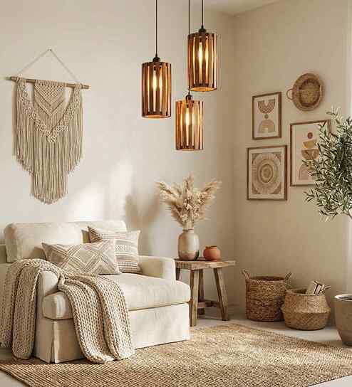 Casa Brown Solid Wood Cluster Hanging Light