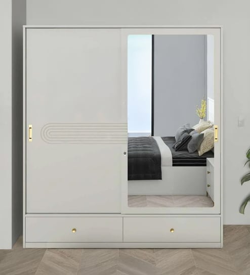 Casada 2 Door Sliding Wardrobe With Mirror & Drawer In Pumic Grey Finish