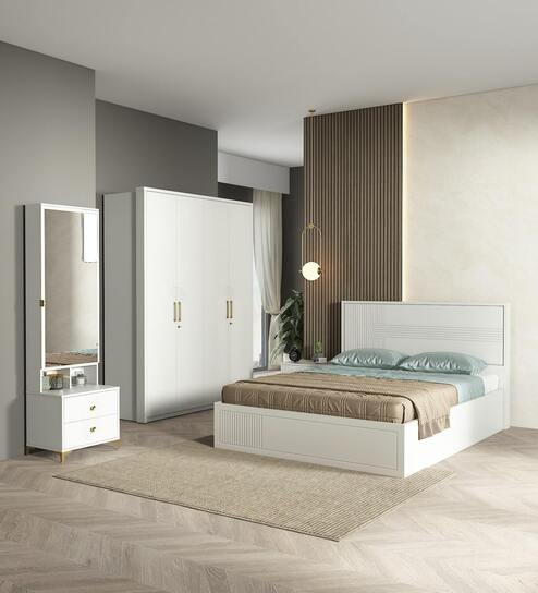 Casada Queen Size Bed With Full Hydraulic Storage In Pumic Grey Finish