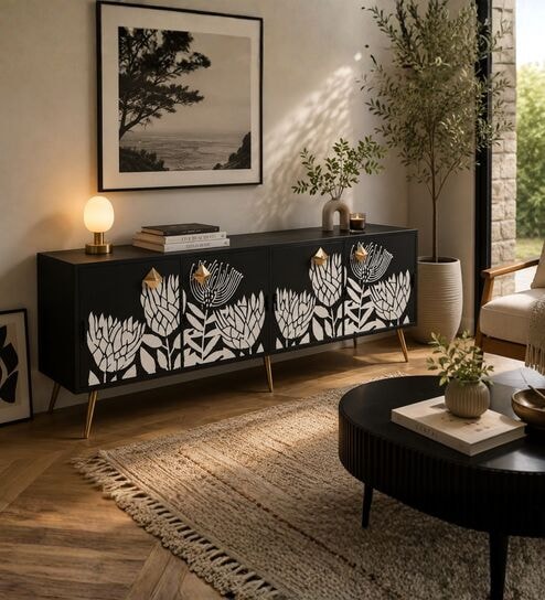  Tulip  Bone Inlay Media Unit And Entertainment Console Unit