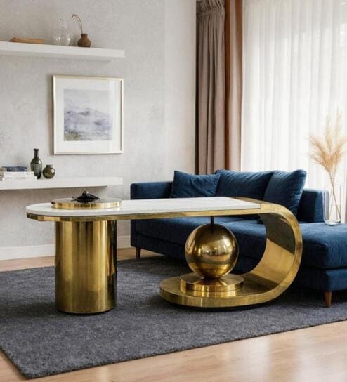 Casander Faux Marble Top Coffee Table In Gold Pvd Finish