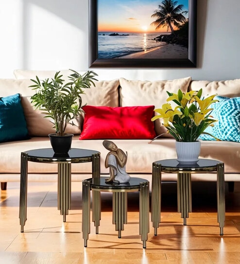 Casper Black & Gold Glass Top Nesting Coffee Table (Set Of 3)