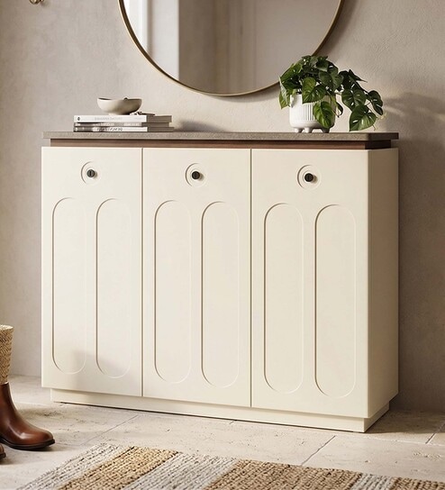 Caspian Shoe Rack 3 Door In Beige Finish