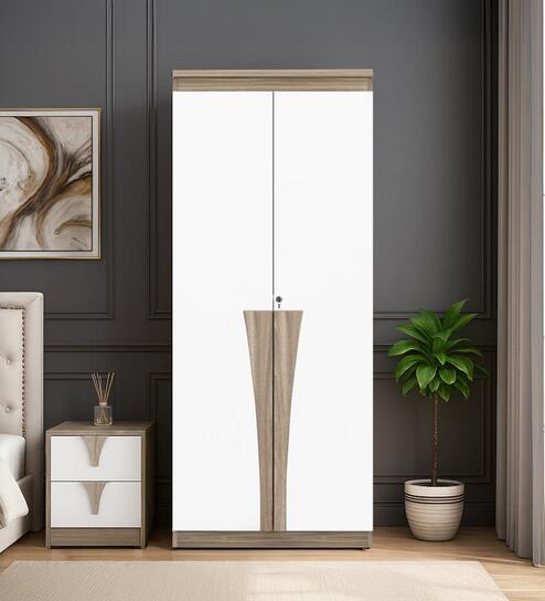 Cassandra 2 Door Wardrobe In Bella Noce & Glossy White Colour With Drawer