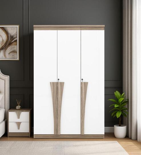 Cassandra 3 Door Wardrobe In Bella Noce & Glossy White Colour With Drawer & Locker