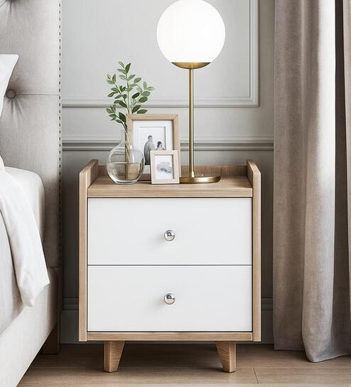 Cassandra Bed Table in Bella Noce & Glossy White Colour With Drawer