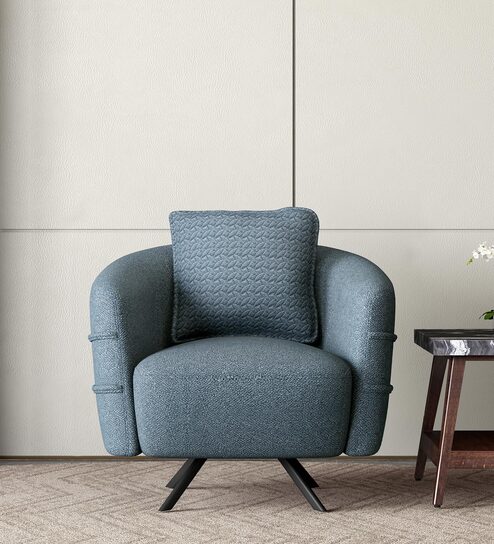 Cassandra Fabric 1 Seater Sofa In Blue Color