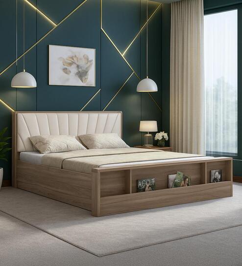 Cassandra King Size Bed in Bella Noce & Glossy White Colour with Hydraulic Storage