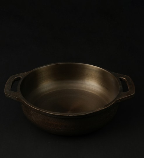 Cast Iron Kadai Pre-Seasoned with Flat Handles Medium Size: 25.4 cm (10 inch), 2.5L, 2.7kg