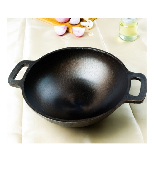 Cast Iron Kadai Super Smooth & Naturally Nonstick Small Size 23 cm (9 inch), 1L, 2.2kg