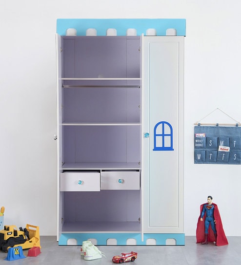 Buy Castle Three Door Kids Wardrobe In Highgloss White Blue