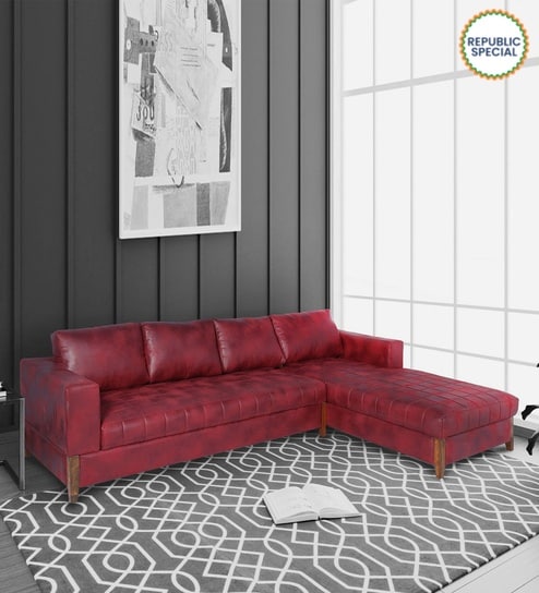 Castlio LHS 3 Seater Fabric Sofa with Lounger in Textured Red Colour