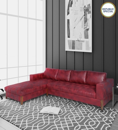 Castlio RHS 3 Seater Fabric Sofa with Lounger in Textured Red Colour