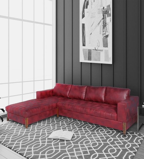 Castlio RHS 3 Seater Fabric Sofa with Lounger in Textured Red Colour