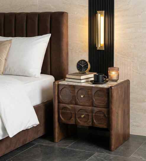 Cavallo Bedside Table In Acacia Wood Finish
