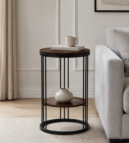 Cavos Metal Round End Table In Black Colour