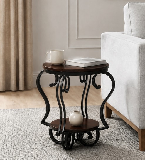 Cavos Metal Round End Table In Black Finish