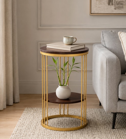 Cavos Metal Round End Table In Gold Colour