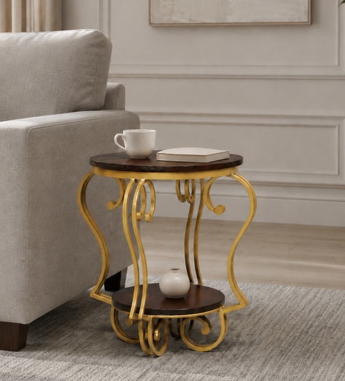 Cavos Metal Round End Table In Gold Finish