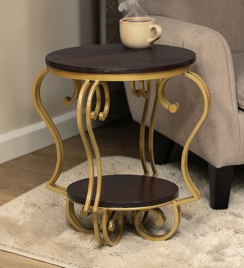 Cavos Metal Round End Table In Gold Finish