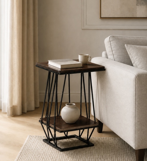 Cavos Metal Square End Table In Black Colour
