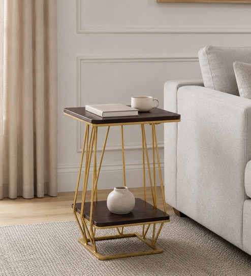Cavos Metal Square End Table In Gold Colour