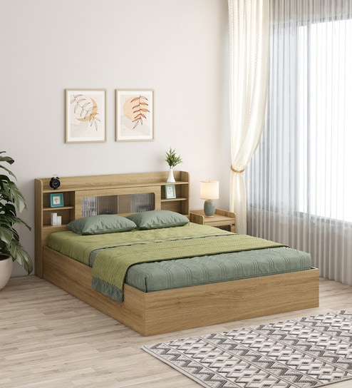 Cavour King Size Bed in Santana Oak Finish with Hydraulic Storage