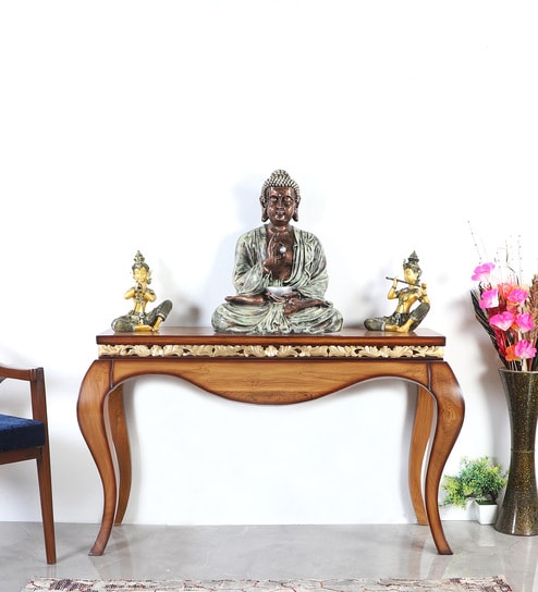 Cazalu Solid Wood Console Table in Teak Finish