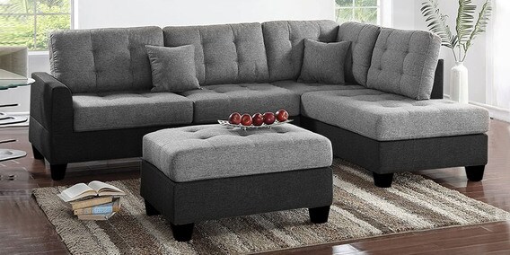 Buy Brozvan 3 Seater Lhs Sectional Sofa With Ottoman In Light Dark Grey Colour By Casastyle Online Lawson Lhs Sectional Sofas Sectional Sofas Furniture Pepperfry Product