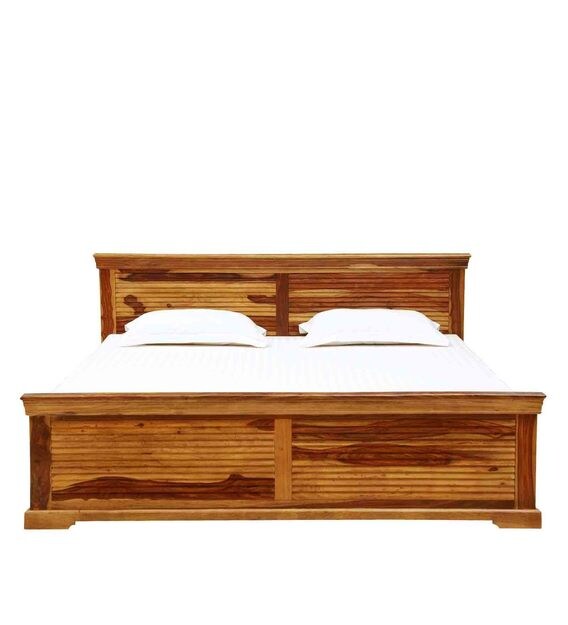 Buy Carleson Solid Wood King Size Bed in Rustic Teak Finish by