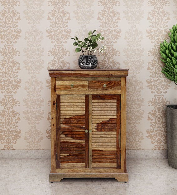 Buy Carleson Solid Wood Shoe Cabinet In Rustic Teak Finish By Amberville Online Traditional Shoe Cabinets Shoe Racks Furniture Pepperfry Product