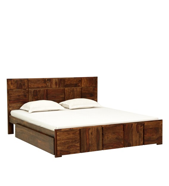 Buy Bergen Solid Wood King Size Bed With Storage In Provincial Teak ...