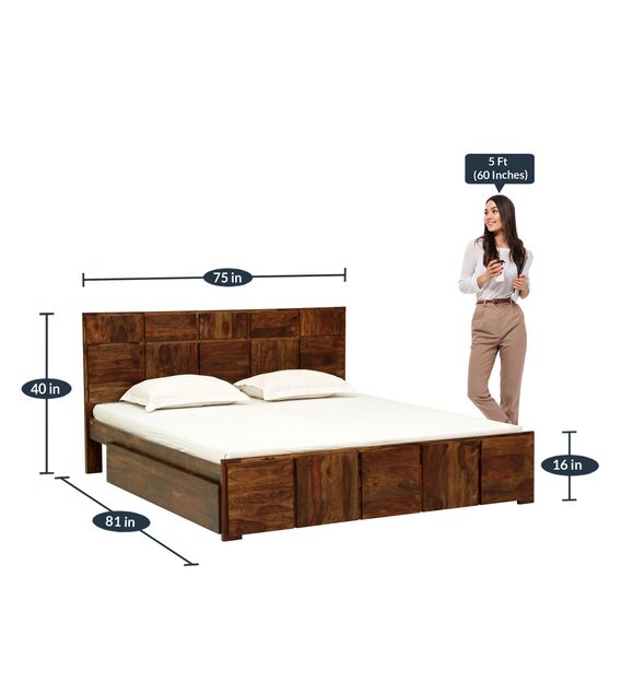 Buy Bergen Solid Wood King Size Bed With Storage In Provincial Teak