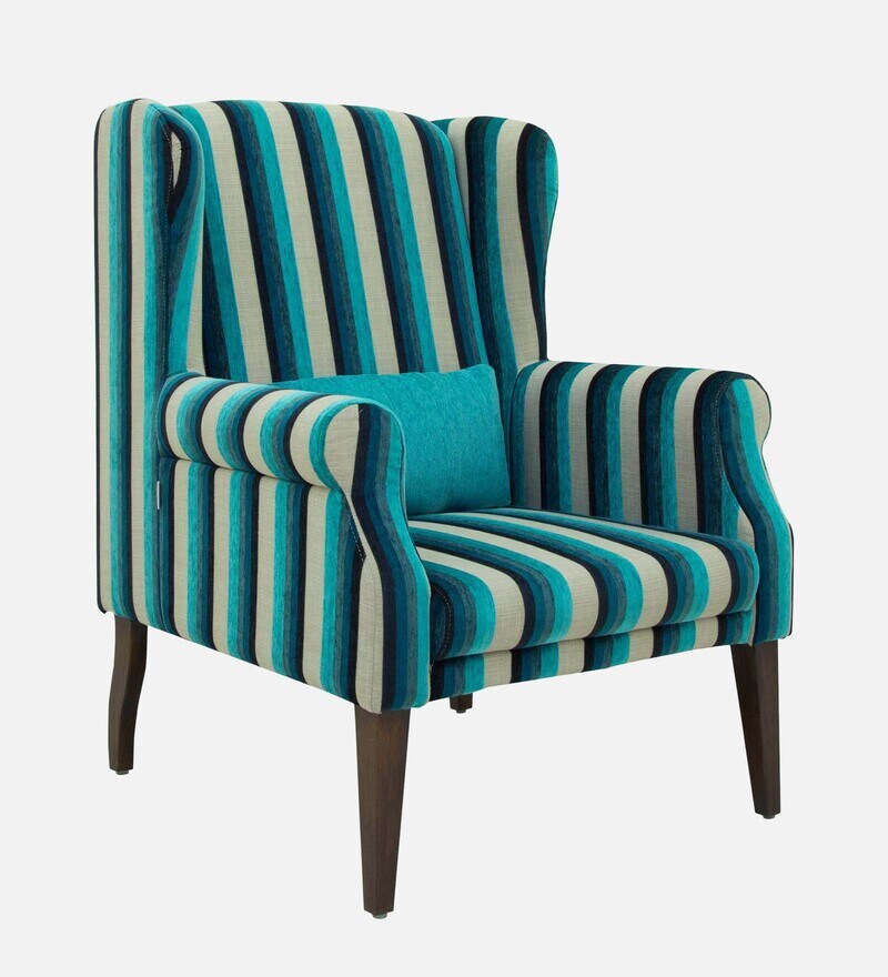 Buy Calisto Fabric Wing Chair In Blue Stripes Colour By Casacraft