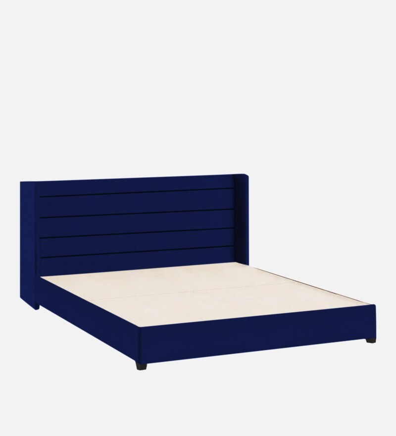 Buy Caliya Velvet Upholstered King Size Bed in Imperial Blue Colour by