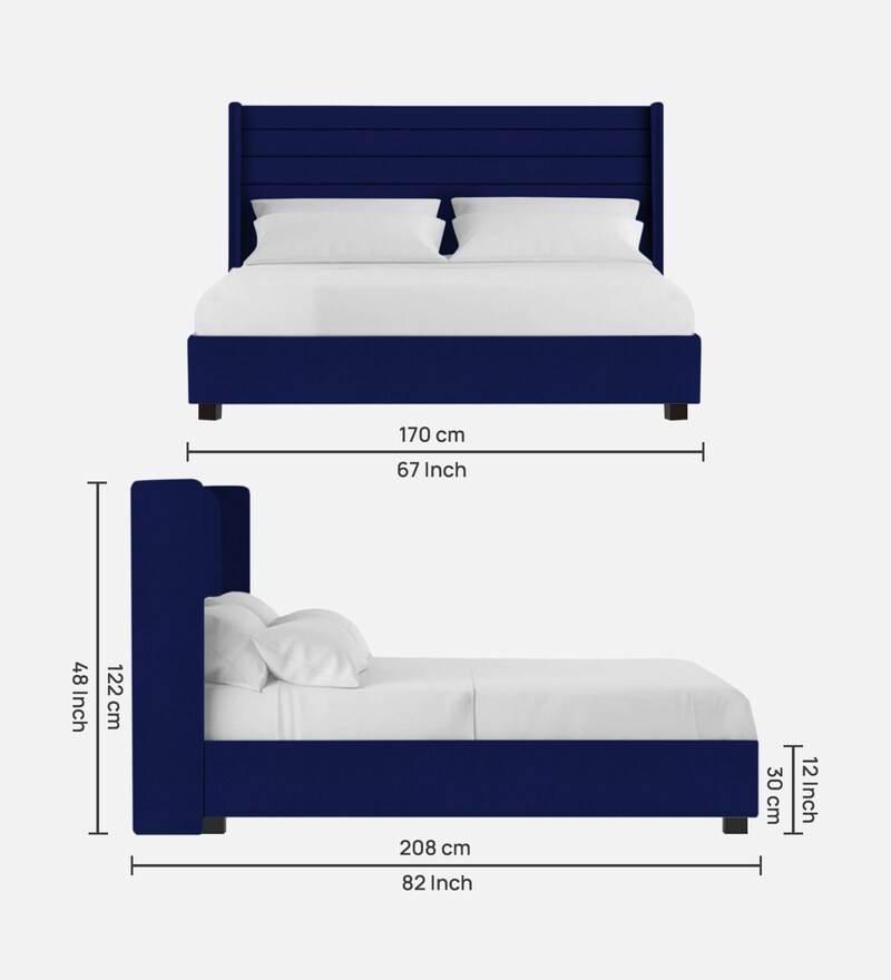 Buy Caliya Velvet Upholstered Queen Size Bed in Imperial Blue Colour by Febonic Online